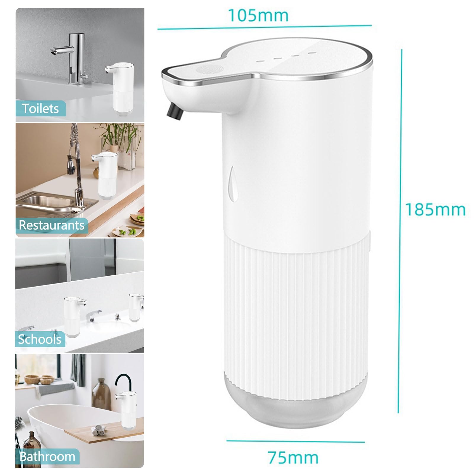 Distributore Automatico Sapone Liquido Senza Contatto - 4 Livelli Regolabili, Distributore Sapone Ricaricabile Tramite per Cucina Bagno Hotel, Serbatoio Dell'Acqua Visibile,Foam