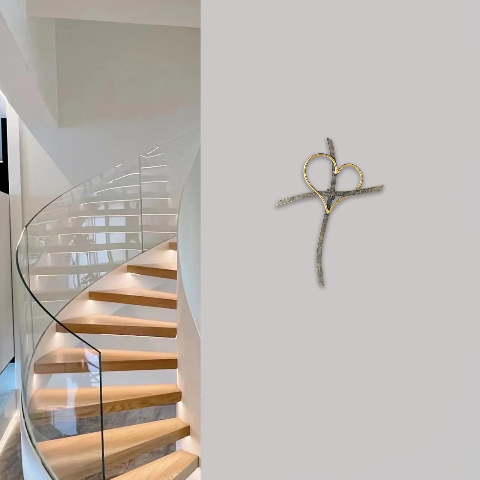 Imerance Wall Cross - Heart Metal Crosses Religious Wall Art for Wall - Cross Wall Decor for Living Room Bedroom Wedding Decor (Heart cross)