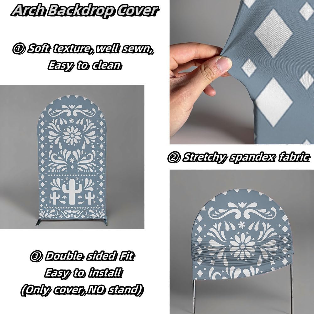 Arch Backdrop Cover Dusty Blue Mexican Fiesta Baptism Baby Shower Double-Sided Chiara Arch Spandex Fabric Cover for Wedding Parties Decorations (3x6ft Cover,g4043)
