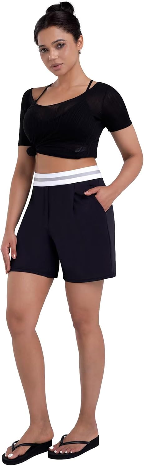 Sunzel Women's Pleated Athletic Shorts with Pockets Elastic High Waist Flowy Wide Leg Workout Shorts for Yoga Running Lounge