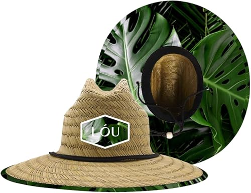 LÓU Unisex MatGrass Straw Lifegaurd Full Sun Coverage Blockout UV Hat