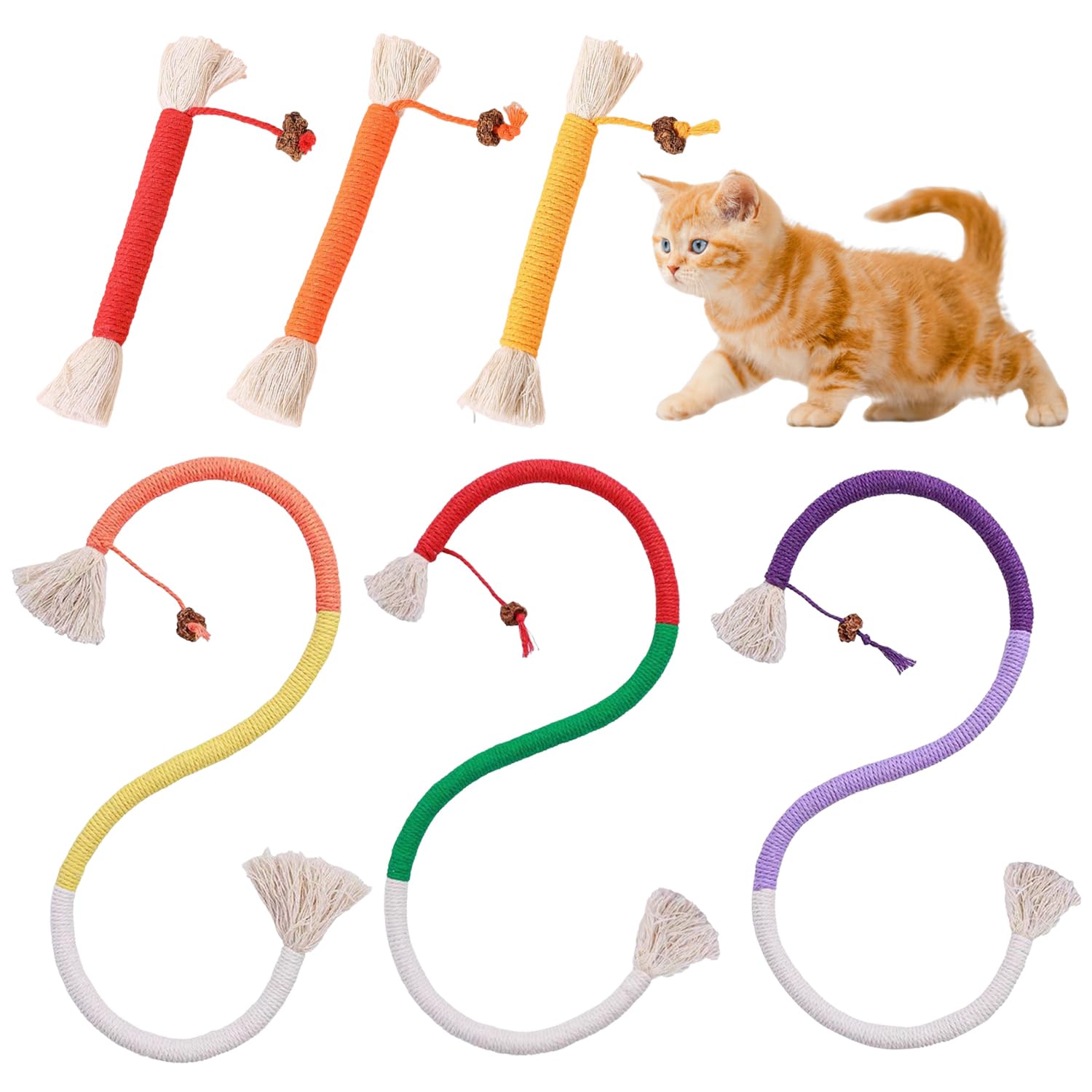 3 Long & Short Cat Chewing Rope for Teething - Cotton Molar Pet Toy