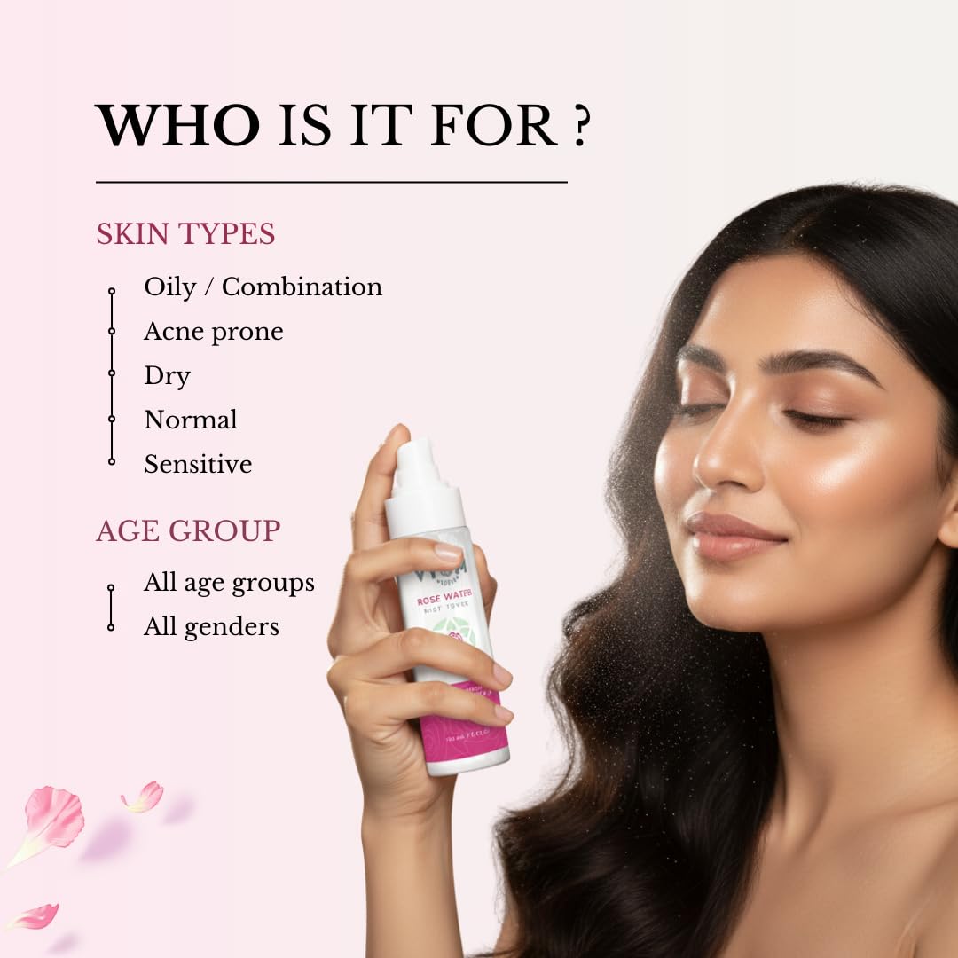 Vyom India Bulgarian Rose Water Face Toner Spray for Men & Women 100ml | For All Skin Type | Pore Tightening, Alcohol & Glycerin -Free | World's Best Premium Bulgarian Roses (Rosa Damascena) 1