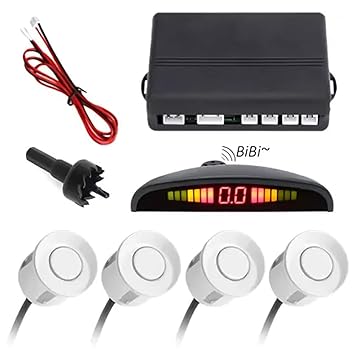 FABTEC Car Reverse Parking Sensor with LED Display 4 Sensor Reverse Parking Auto Object Detectors for Car (White, Set of 4)
