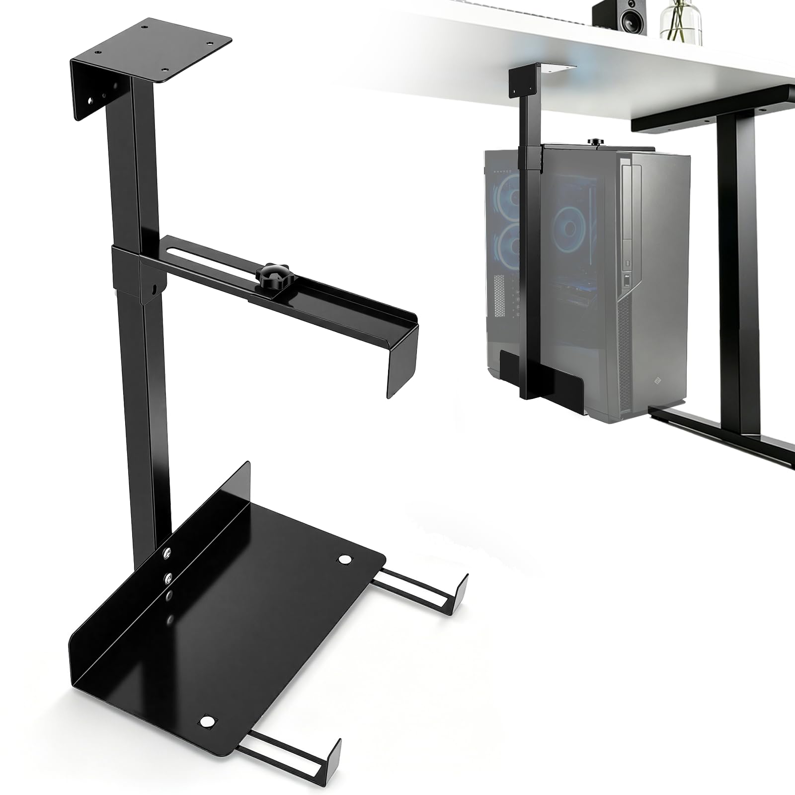 Supporto per PC CPU Regolabile Sotto Scrivania, supporto PC per 30-50 cm, supporto a parete per computer in acciaio al carbonio, supporto PC sotto il tavolo per case del computer, fino a 30 kg