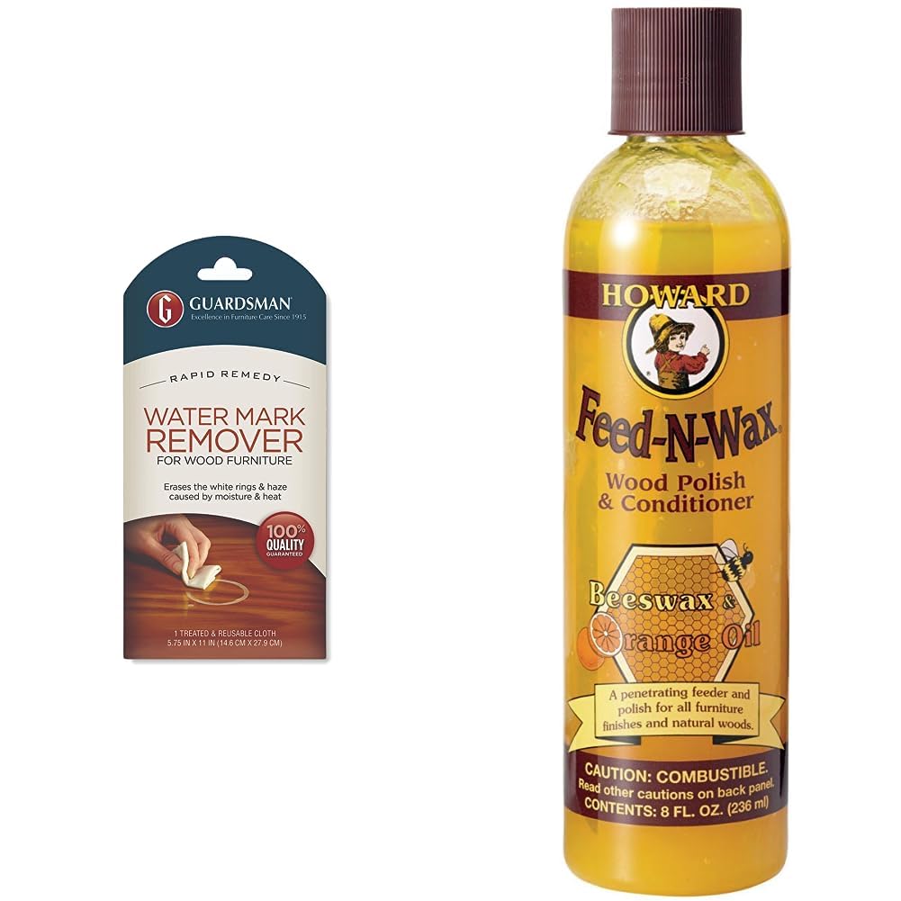 GuardsmanReusable Water Mark Remover Cloth | Wood Cleaner + Howard Products Feed-N-Wax Wood Polish & Conditioner