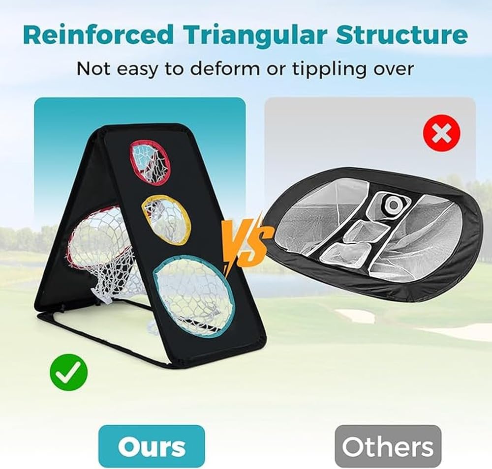 Rete per chipping da golf con configurazione a doppia faccia che | scenari di pratica per migliorare l'accuratezza e la precisione nel golf. Tappetino da tiro Champkey in tela.