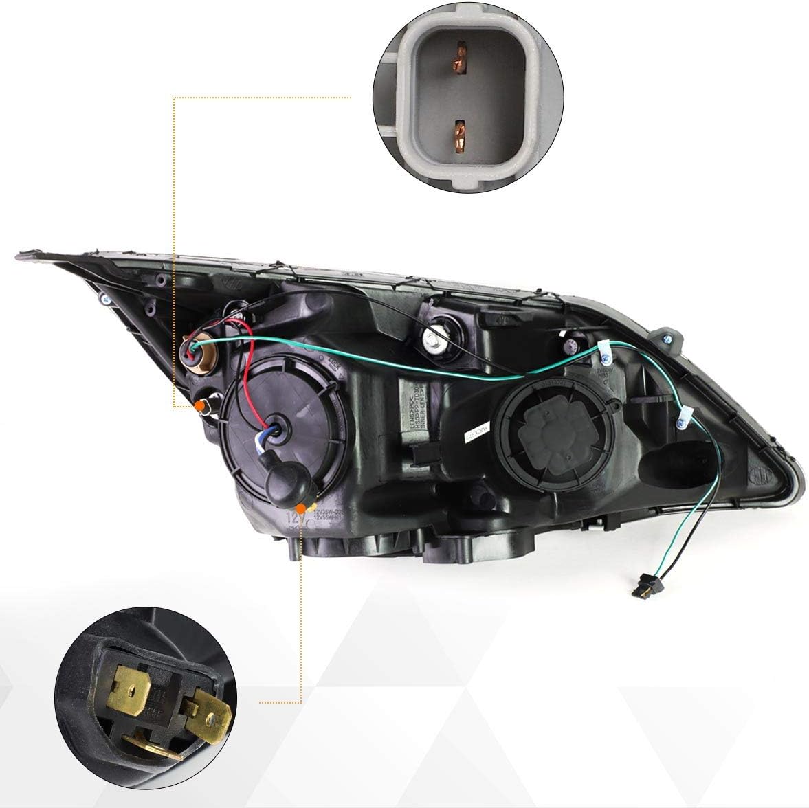 2Pcs Projector Headlights Assembly Compatible with Honda CRV 2007-2011 | Headlamps with Black Housing Amber Corner