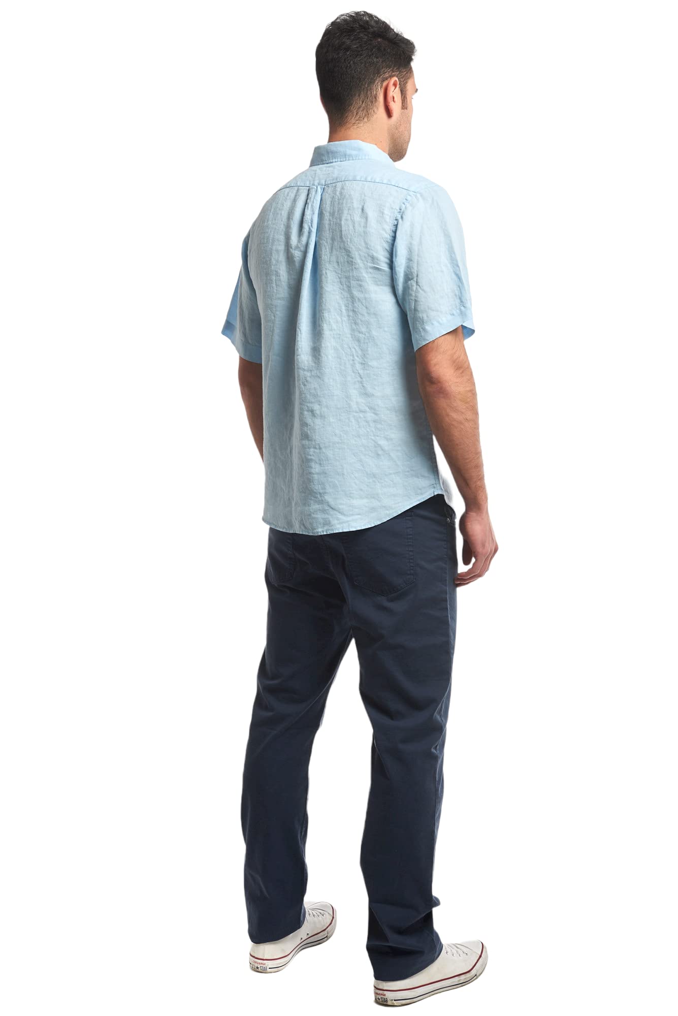 Herrenhemd aus reinem Leinen, Typ T Shirt für Herren, halbe Ärmel, in 5 Farben, Weiß, Hellblau, Grün, Avio, Blue Label von S bis 3XL, Himmelblau, XXXL