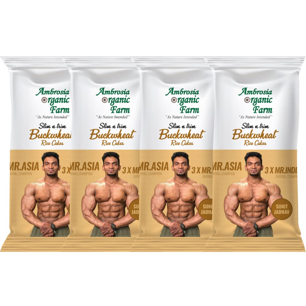 Ambrosia Organic Farm Buckwheat Rice Cake Gym Edition, No Fat, No Cholesterol, No Sugar, Gluten Free, Lightly Salted, All Natural (180g Each) (Pack of 4)-image-1