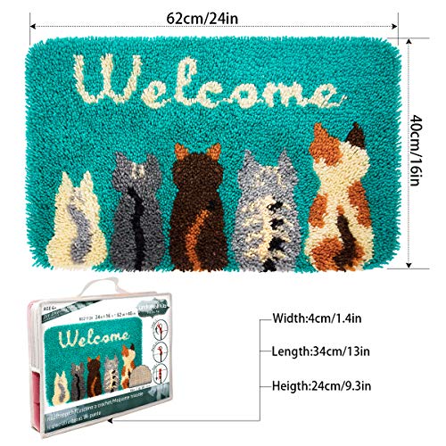 Clubevy Tapestry Kits Latch Hook Rug Kits Carpet Embroidery Latch Hook Rug Needlework Diy Adult Craft Kit, Five Cats #TOP4