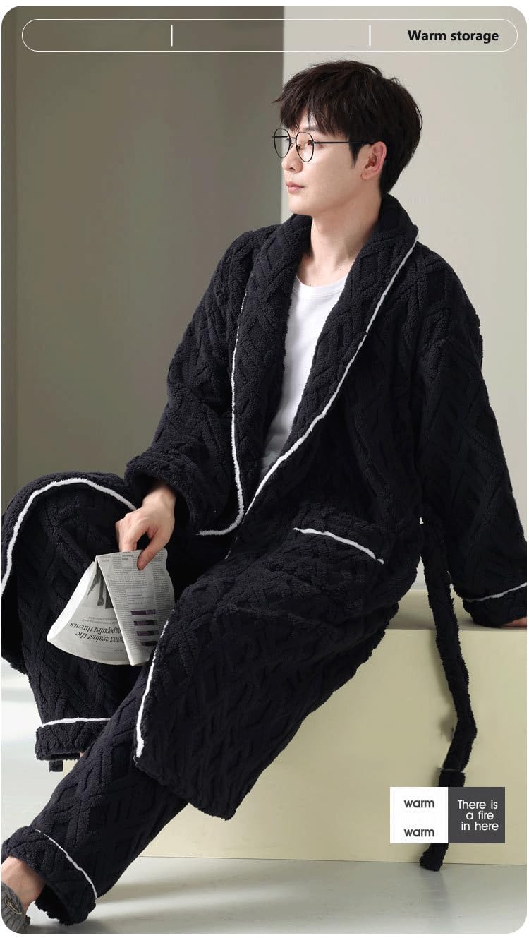 LVTFCO Autunno e Inverno Pigiama Set, Set di 2 Uomini Bagno Avvolgere Grasso più Dimensioni Vestaglia