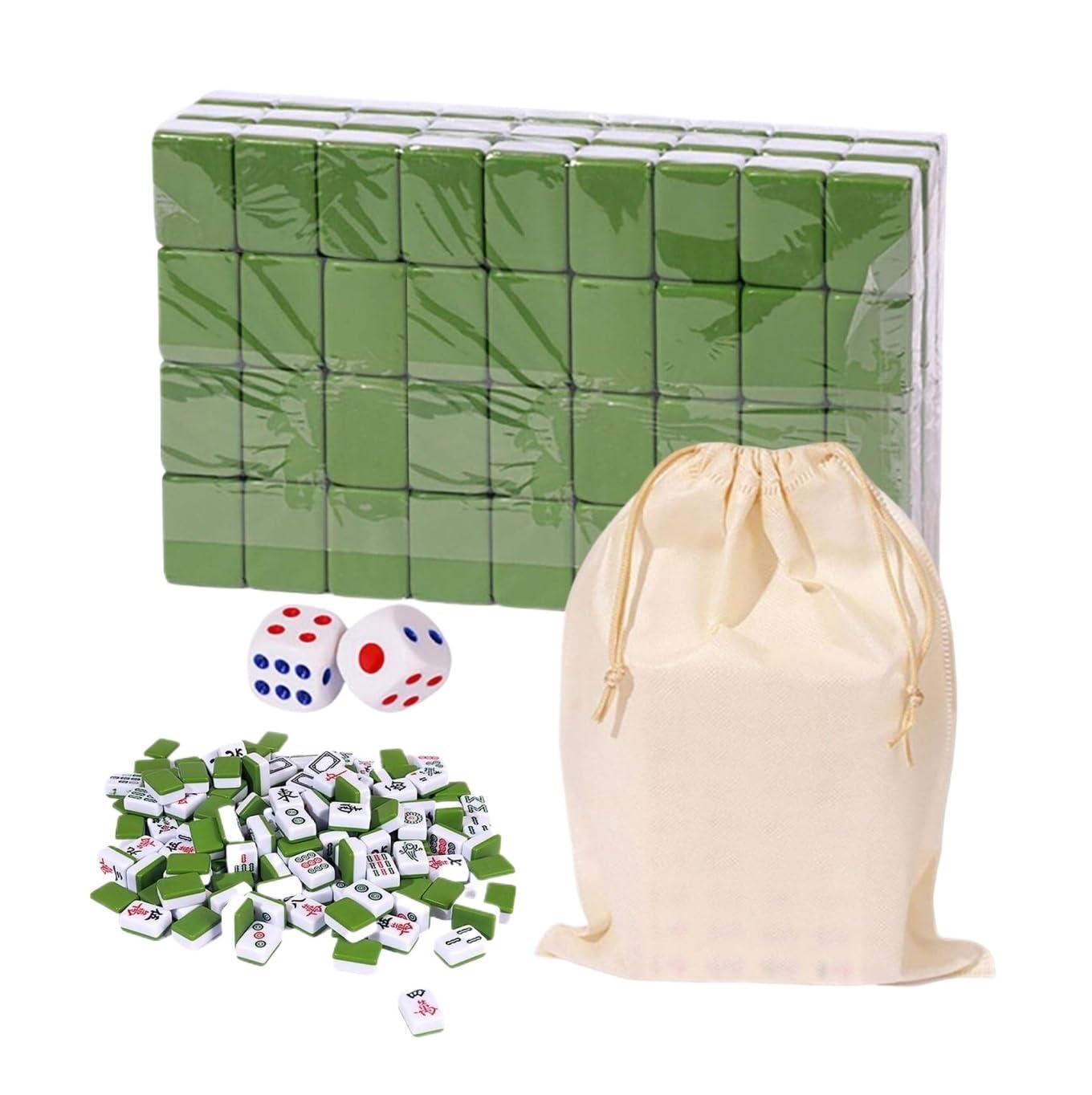 Chinesisches Mahjong Chinesisches Mahjong-Set Mit 144 Mahjong-Fliesen, Tragbar, Vintage, Traditionelles Majong-Mah-Jongg-Set Für Familie Reise Spiel(Grün)