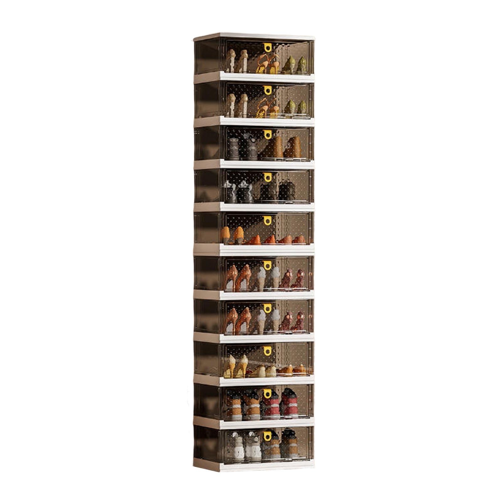 GarveeLife Stackable Shoe Storage Cabinet – 10-Tier Wide Collapsible Organizer with Clear Doors – No Assembly Plastic Shoe Rack for Entryway, Hallway, Bedroom, or Closet – Holds Up to 30 Pairs