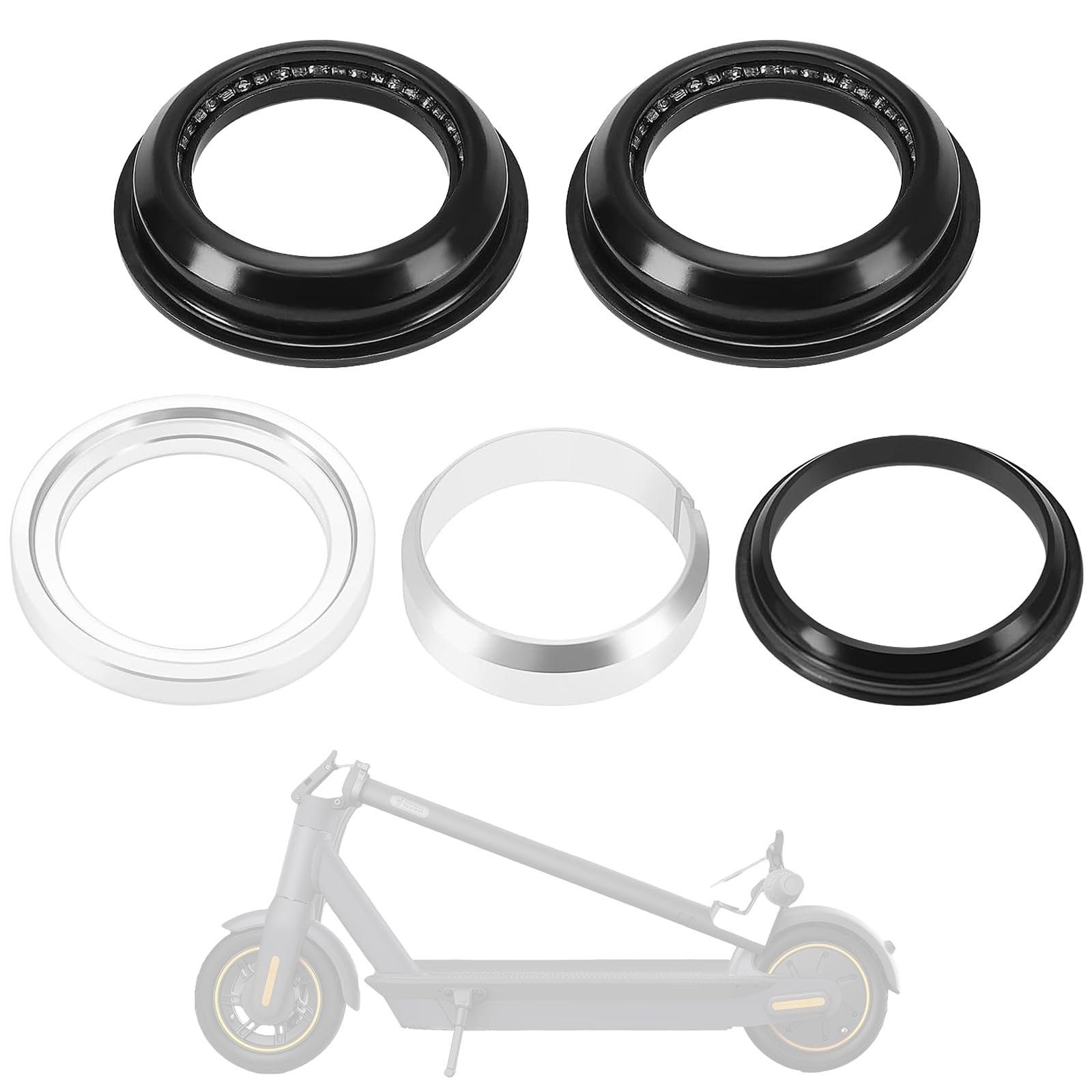 5 Pcs Scooter Steering Bearing Kit Front Fork Tube Bowl Upper Lower Shaft Bearings Heavy Duty Metal Replacement Parts Compatible with Max G30 G30P G30LP