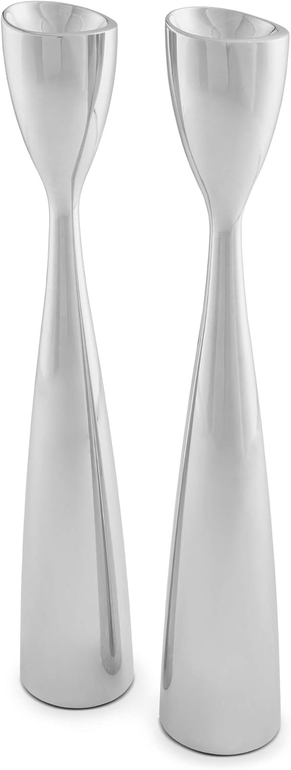 Elegant Mid-Century Vida 11" Alloy Tabletop Candlestick Pair