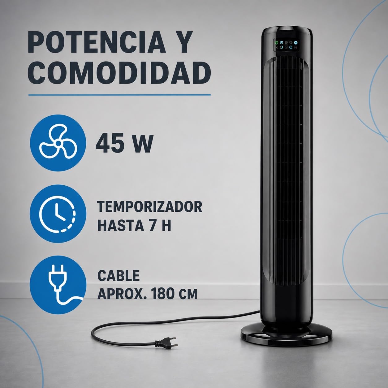 Ventilador de Torre 74 cm y 45 W, Negro