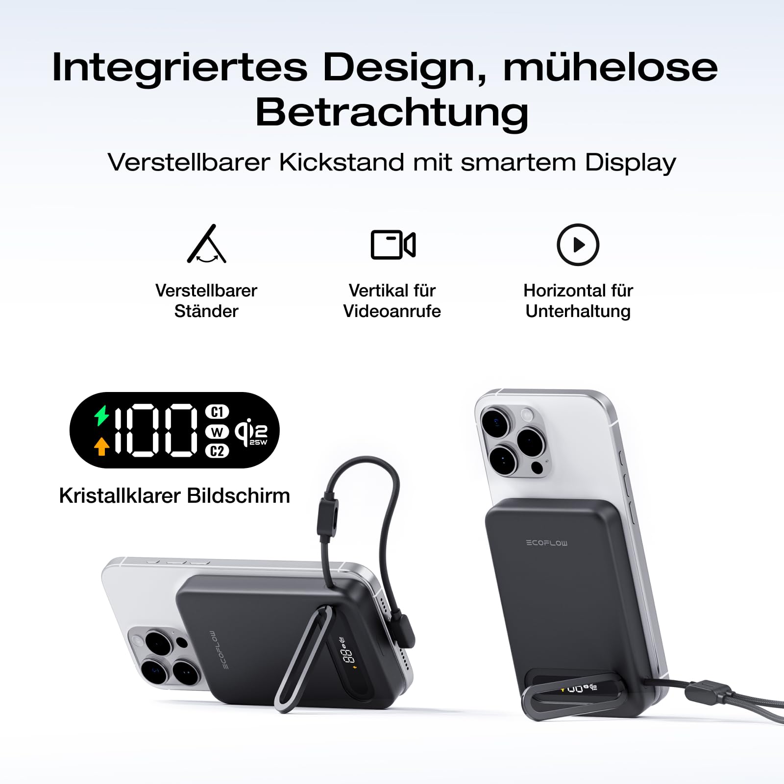 EcoFlow Qi2.2 Magsafe Powerbank 10000mAh 25W mit USB C 36W Kabel, Qi2.2-Zertifiziert Magnetische Power Bank Kabelloses Wireless Tragbares Ladegerät für iPhone 17/16/15 Pro Max, Schwarz