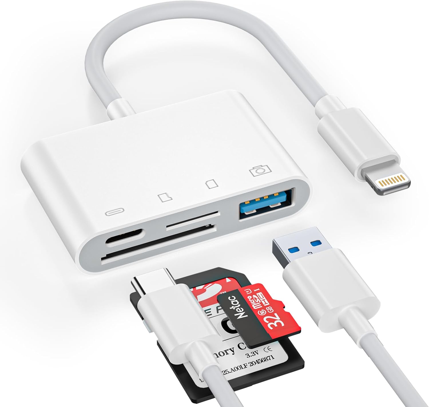 SD Card Reader for iPhone, USB Camera Adapter 4 in 1 USB 3.