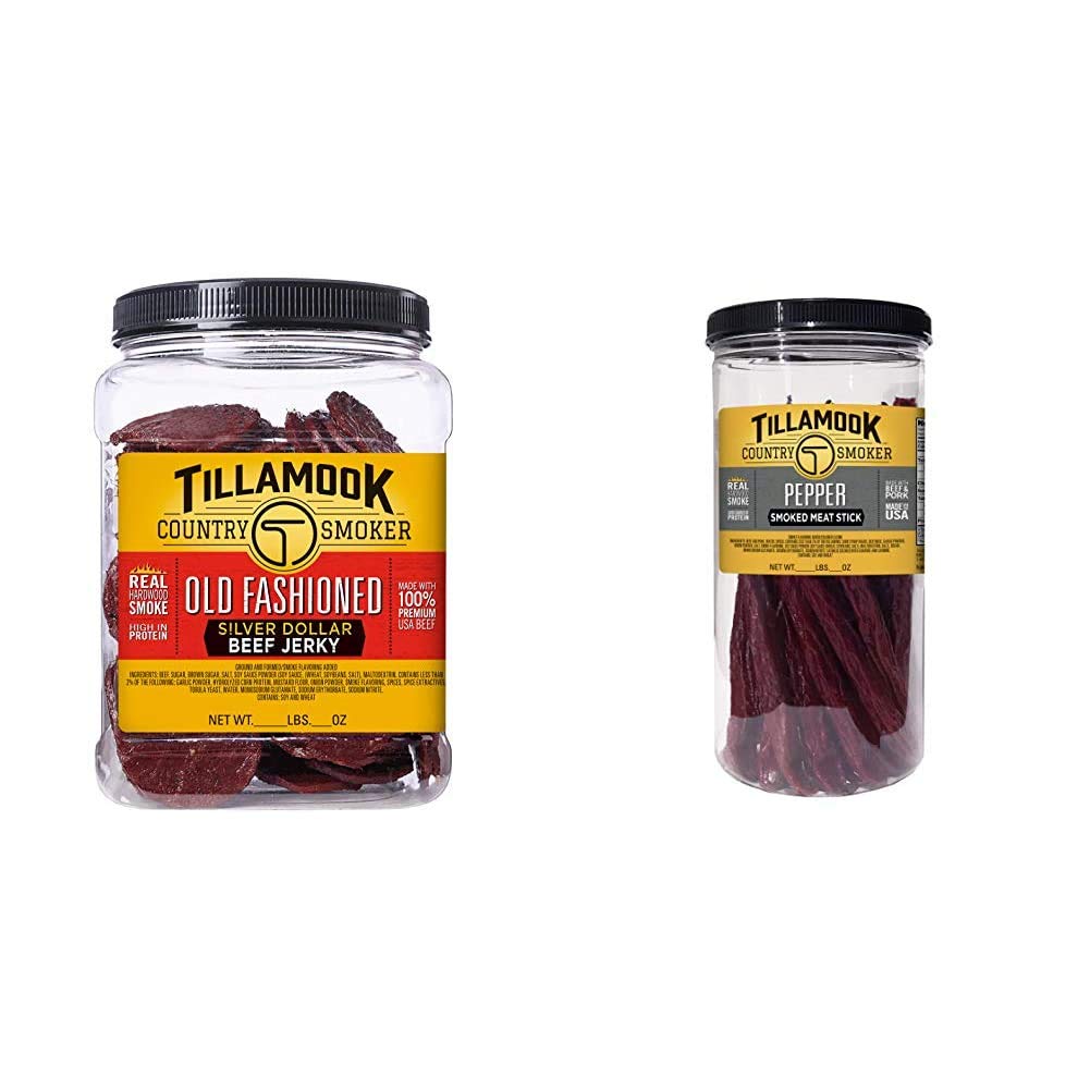 Tillamook Country Smoker Tillamook Real Hardwood Smoked Old Fashioned Silver Dollar Beef Jerky 13oz Resealable Jar & Tillamook Real Hardwood Smoked Old Fashioned Silver Dollar Beef Jerky