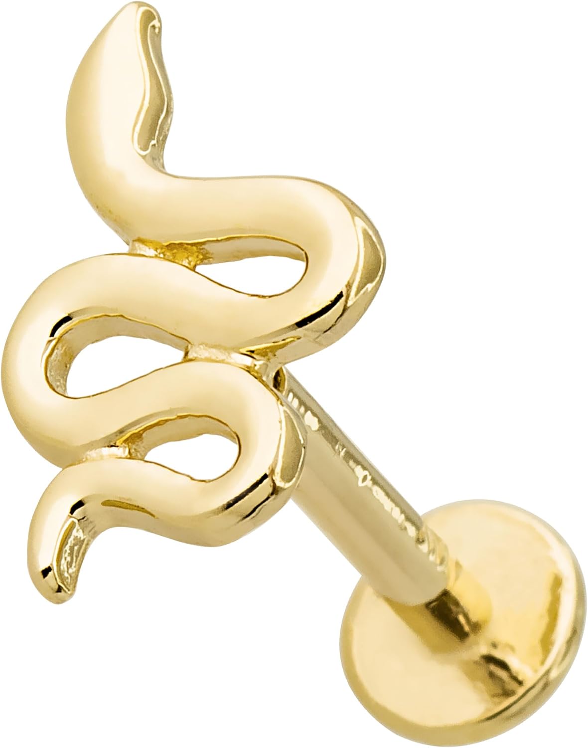 Jewelry Avalanche Solid 16G 14K Gold Snake Helix, Tragus, Labret Stud, Lip Ring, Monroe, Medusa, Cartilage Piercing, Internally Threaded 8mm Post Flat Back 14KLBRT059SNK-8YG