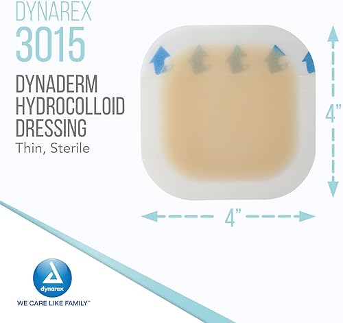 Miniatura 2 de Dynarex DynaDerm Apósitos hidrocoloides, vendajes húmedos estériles utilizados para todo tipo de heridas, 4 x 4 pulgadas, parches delgados y sin