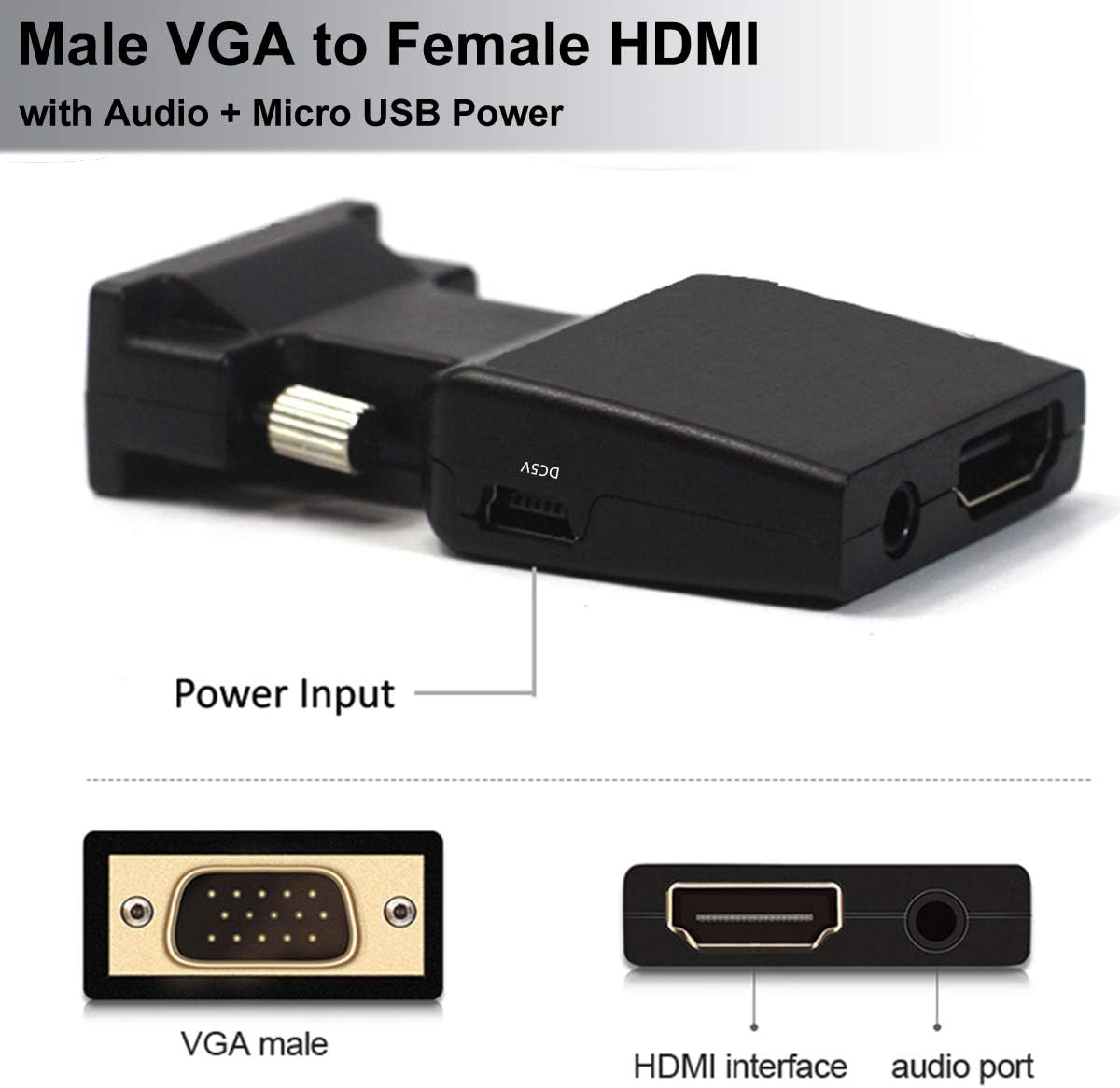 Rеvіеw Wiistar VGA Male to HDMI Female Converter Full HD 1080P Adapter Box with Audio for Connecting PC Laptop,Notebook to HDTV,Displays,Monitor
