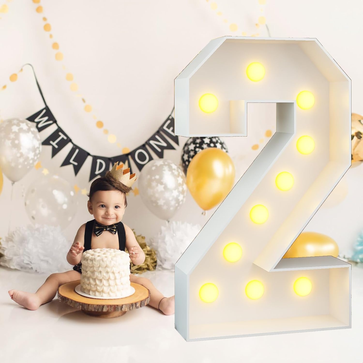 Light Up Number 2 White Large Marquee 4ft Numbers with Lights Mosaic Frame Slots-in Letter 2 for 2nd Birthday Party Decorations Pre-Cut Cardboard Giant Cut-Out Thick Foam Board 2025 Sign Graduation