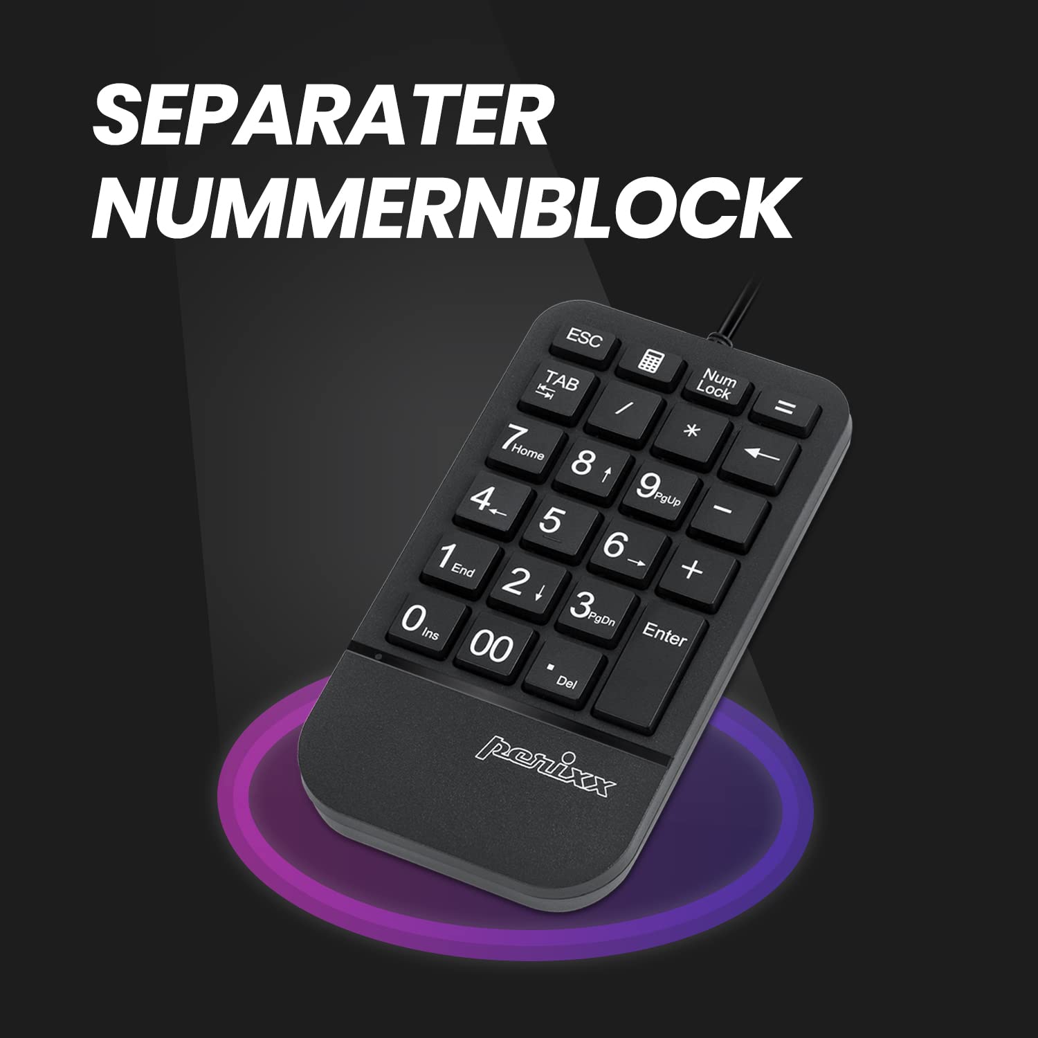 Perixx PERIDUO-606A, bezprzewodowa kompaktowa ergonomiczna klawiatura 3 w 1 z pionową myszą i numerycznym panelem klawiaturowym – regulowana podpórka pod nadgarstki – uchylne koło – płaskie przyciski