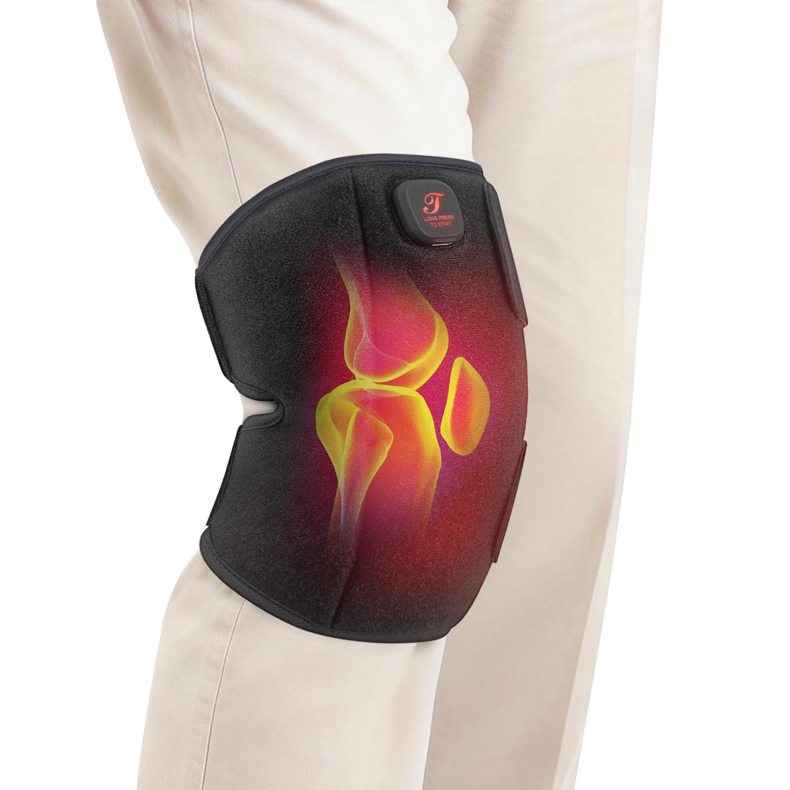 Heated Knee Brace, Cordless Knee Heating Pad for Arthritis Sprain Swelling Pain Relief, 3000mAh Battery Capacity & 3 Temperature Settings, Auto Shut-Off (Single)