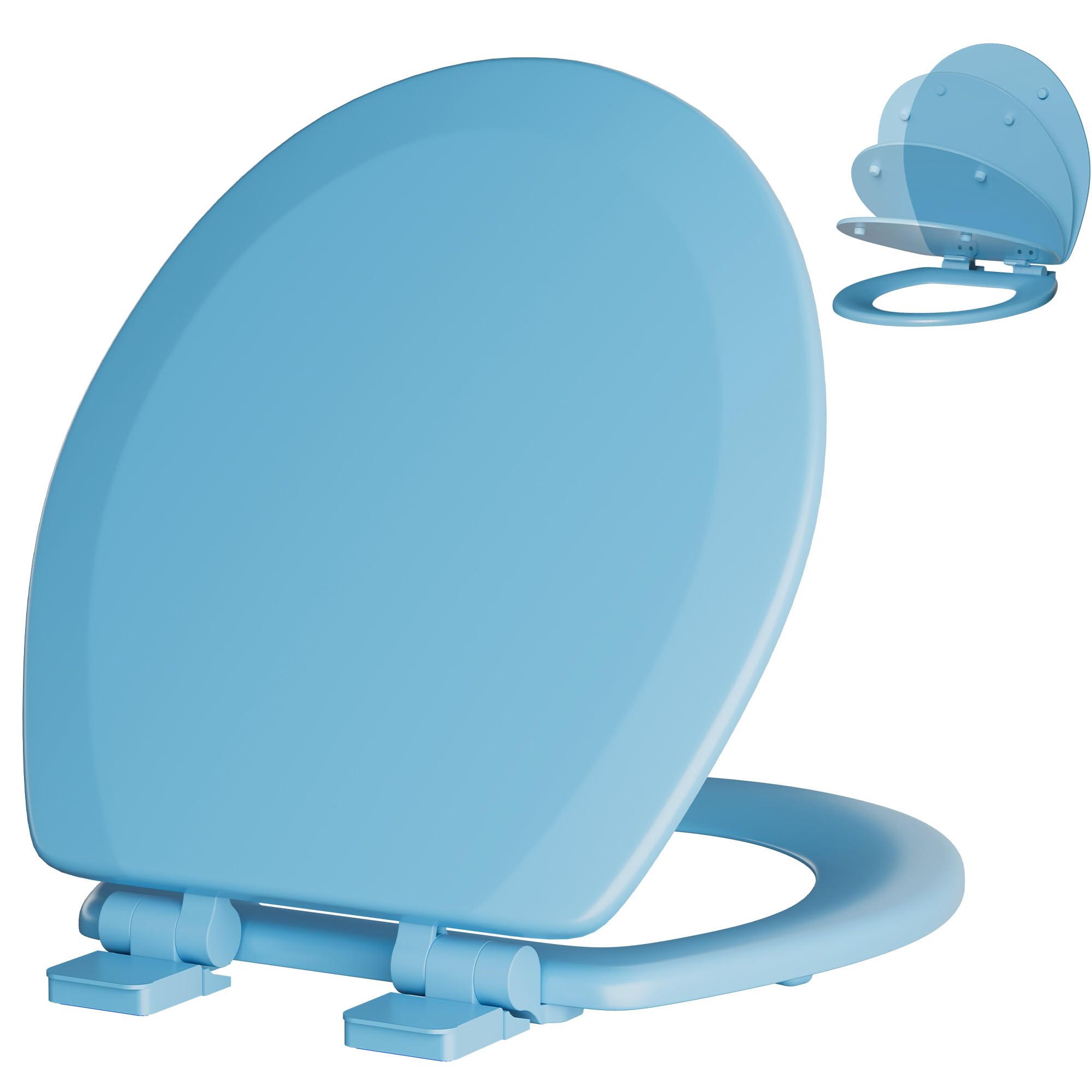 Angol Shiold Slow Close Wood Toilet Seat（Blue, Round 16.5''）