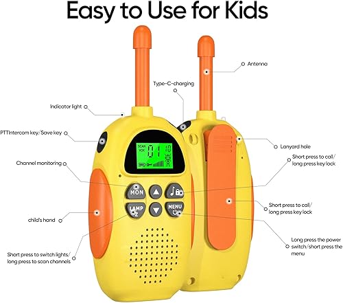Miniatura 2 de Walkie Talkies recargables, 2 unidades, radio de 2 vías de largo alcance, 22 canales, juguete de aventura para niños, regalo para niños y niñas de 3