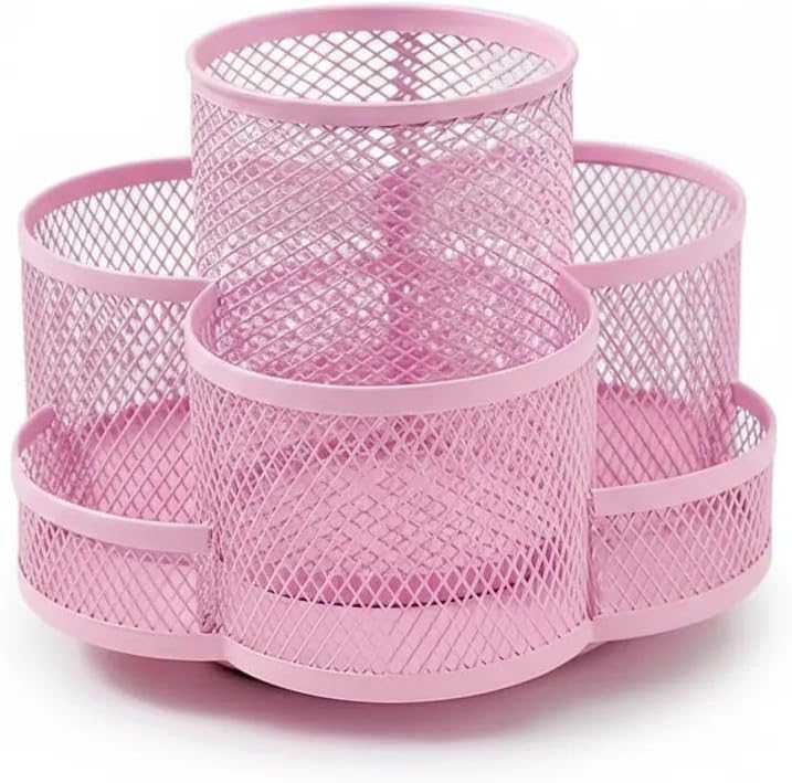 Grid Desktop Storage Box, 7-Compartment Individual Storage Boxes, Rotatable, Metal Material, 6.89 inches wide, 3.94 inches high (Pink)