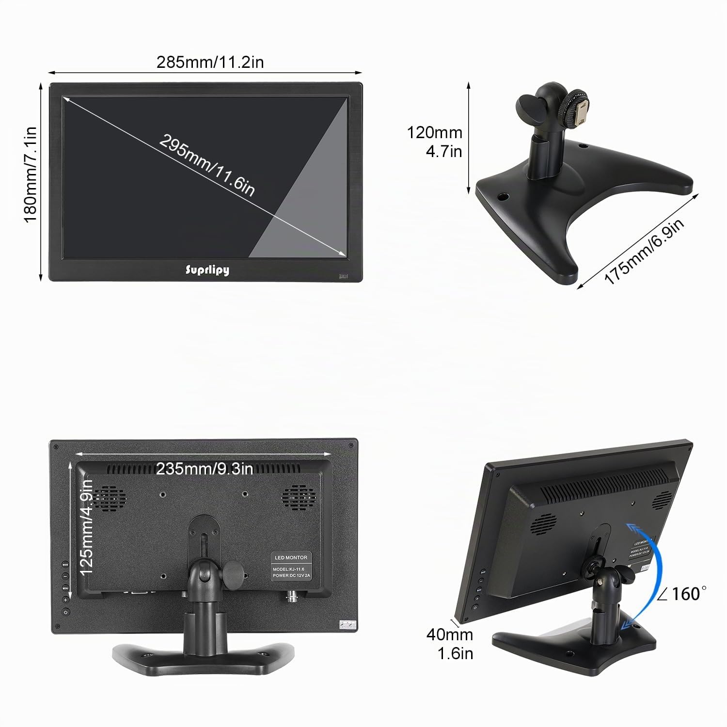 12 pollici FHD Small IPS Monitor LCD Display 1920 x 1080 60 Hz 16:19 con ingresso BNC VGA AV Altoparlante incorporato per telecamera di sicurezza CCTV DVR PC STB console di gioco