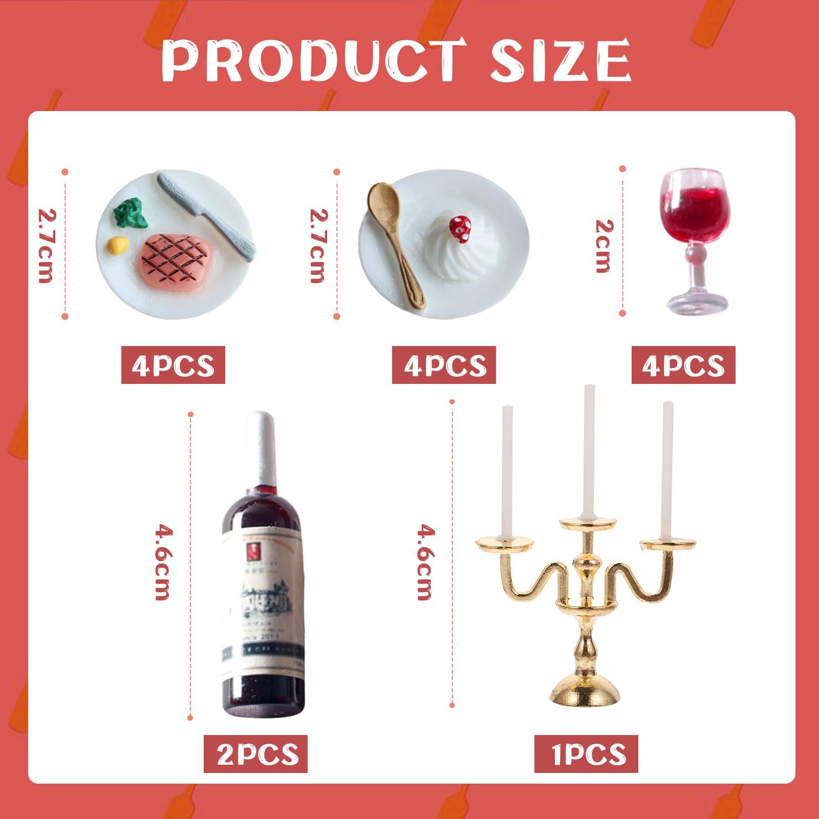 Kotkiddy Lot De 39 Ustensiles Miniatures Pour Maison De Poupée - Set Alimentaire Réaliste Avec Steaks, Verres à Vin Et Gâteaux