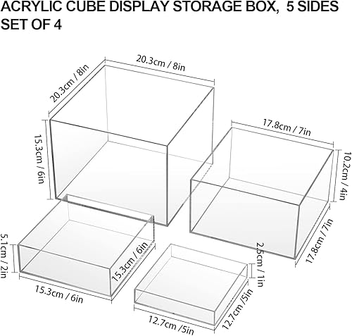 Miniatura 7 de Caja de exhibición de cubo de acrílico transparente, soportes de acrílico de cristal de 5 lados, base organizadora cuadrada transparente para