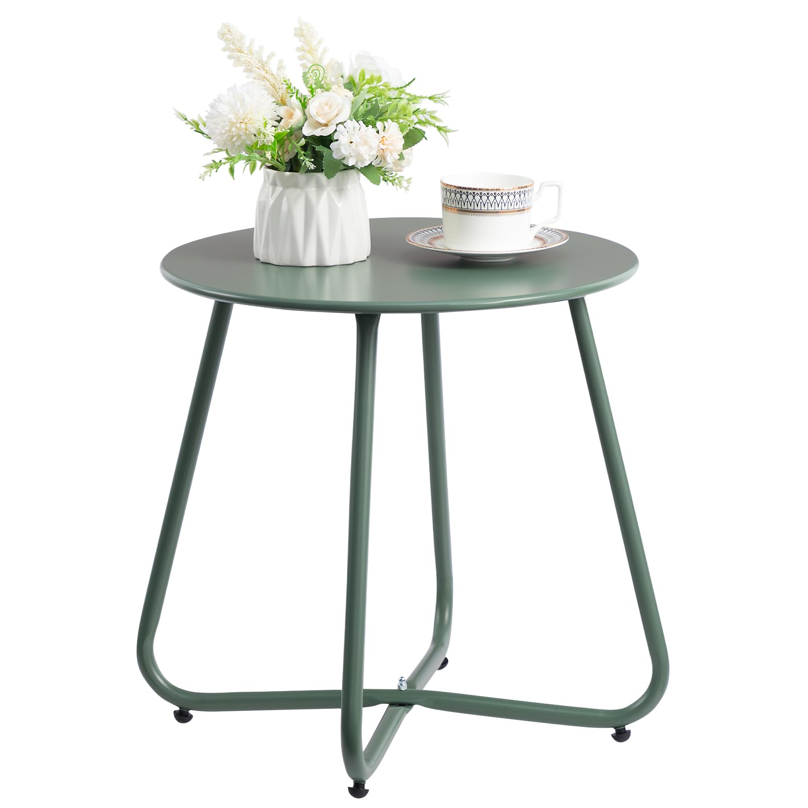HollyHOME Round Metal Side Table, Rust-Resistant Patio Small Plant Stand, Outdoor 17.32'' Portable End Table for Balconies, Gardens, Living Rooms and