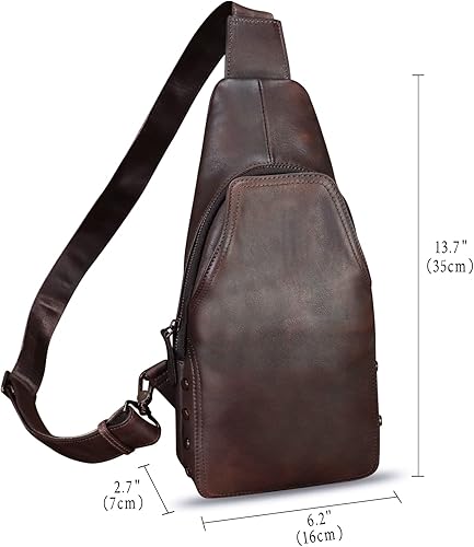 Miniatura 5 de Bolso de cuero genuino para mujeres y hombres hecho a mano de cuero bandolera mochila pecho bolso bandolera bandolera, Café, Mochilas Sling