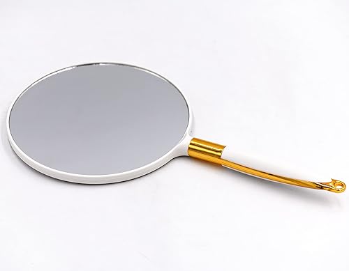 Miniatura 5 de Espejo de mano con asa, espejo de mano para peluquería, peluquería, 6.9 x 13 pulgadas, blanco, redondo