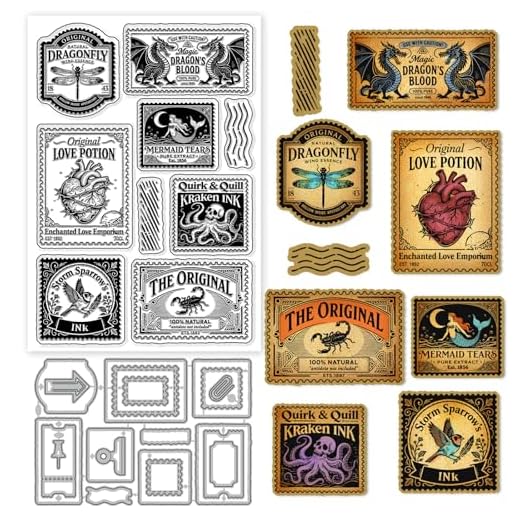 GLOBLELAND - Sellos transparentes y matrices de corte vintage para la fabricación de tarjetas, sellos transparentes de silicona, etiquetas retro marco de metal, recortes para álbumes de fotos