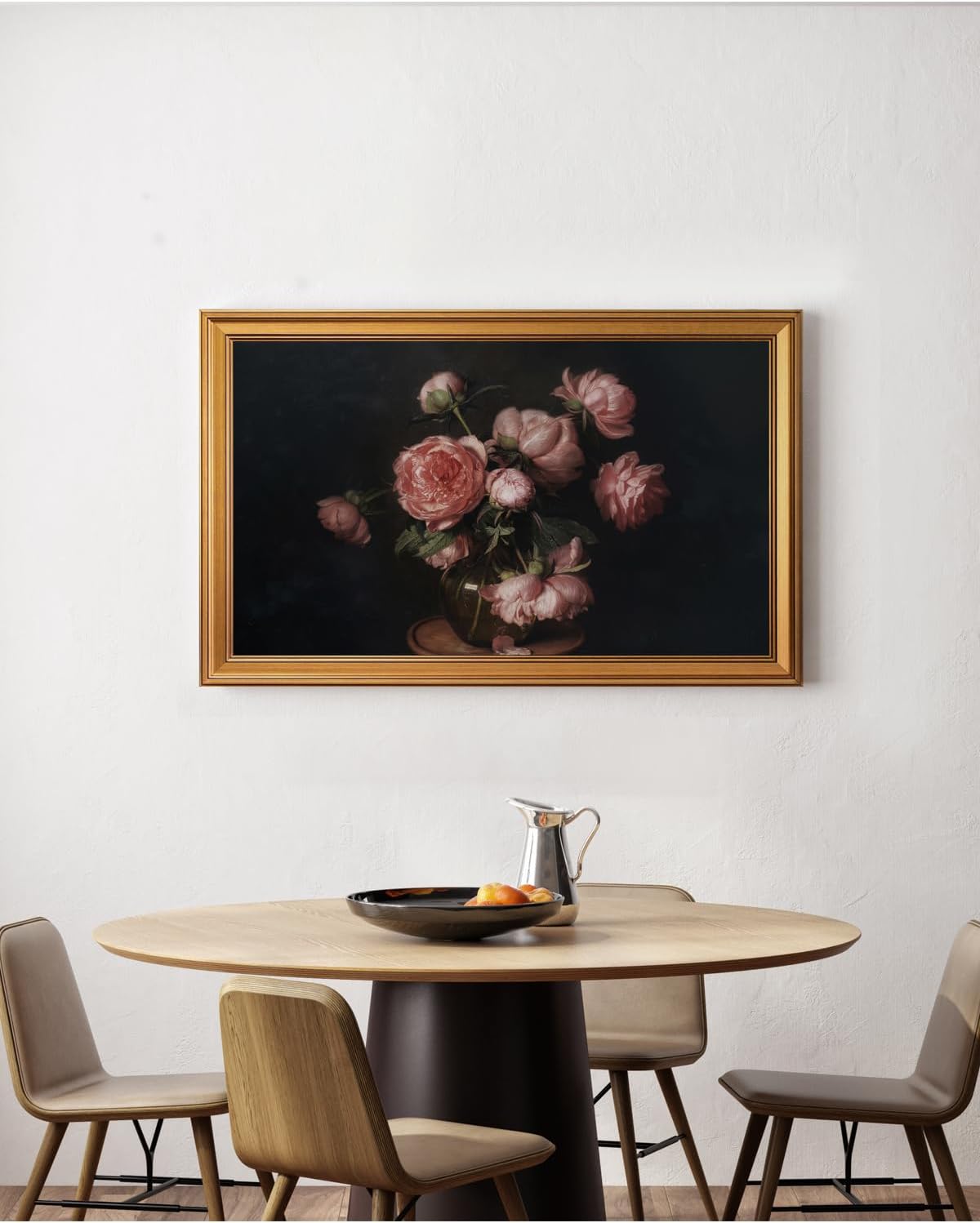 ARPEOTCY Large Gold Framed Canvas Wall Art, 24x36 Inch, Vintage Peony Floral Art Prints, Classical Still Life Decor for Dining Living Room Above of Bed, Dark Moody Farmhouse Decor