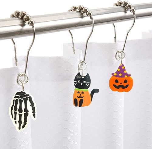 Miniatura 4 de Ganchos de cortina de ducha de Halloween para decoración de baño de Halloween, juego de 12 ganchos de cortina de ducha de acero inoxidable a prueba