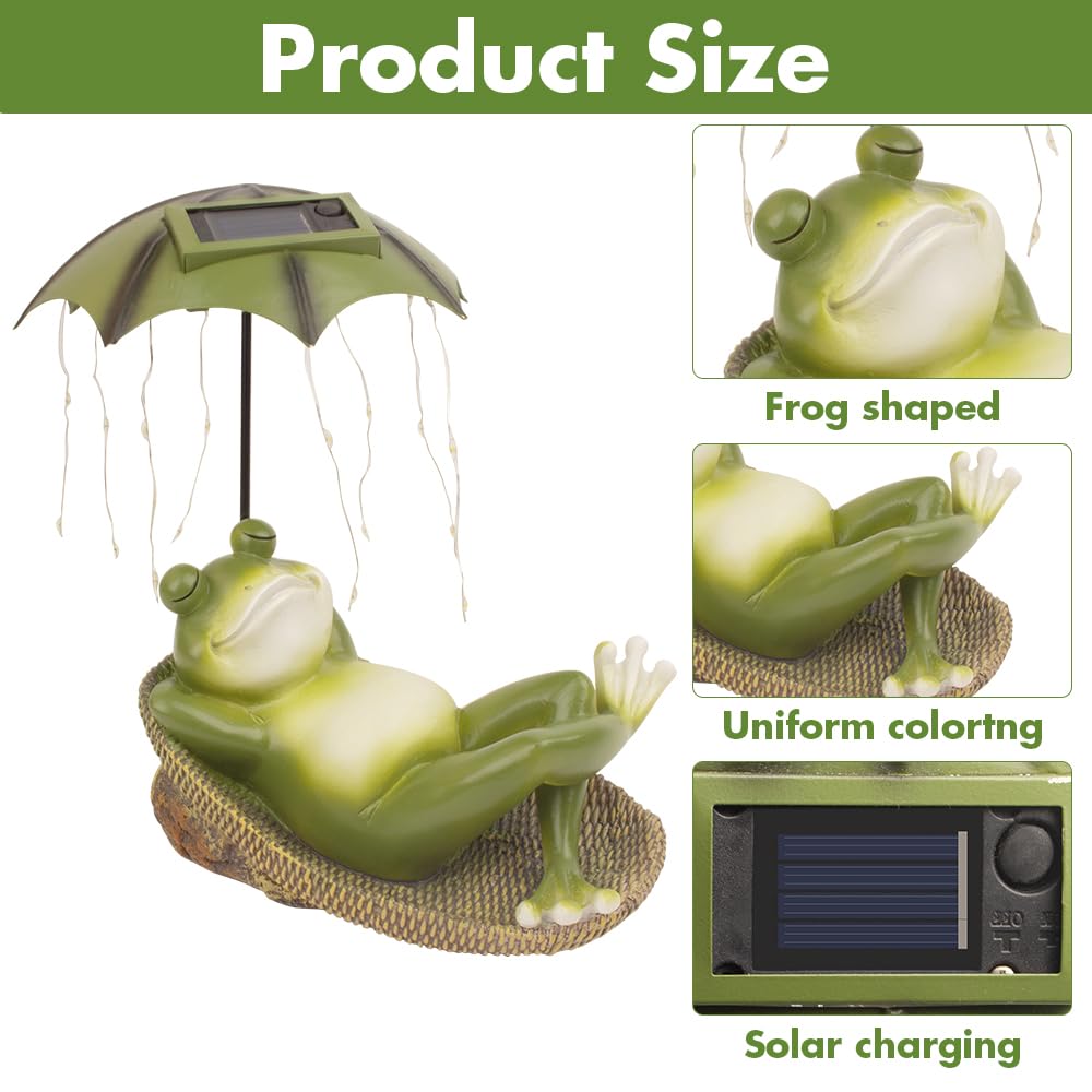 NAVESO Solarna rzeźba żaby, ozdoby ogrodowe na zewnątrz, żaba, latarnia solarna, rzeźba z żywicy, dekoracje stawu z wodoodpornymi lampkami LED, solarne lampy do ogrodu na zewnątrz, dekoracja na