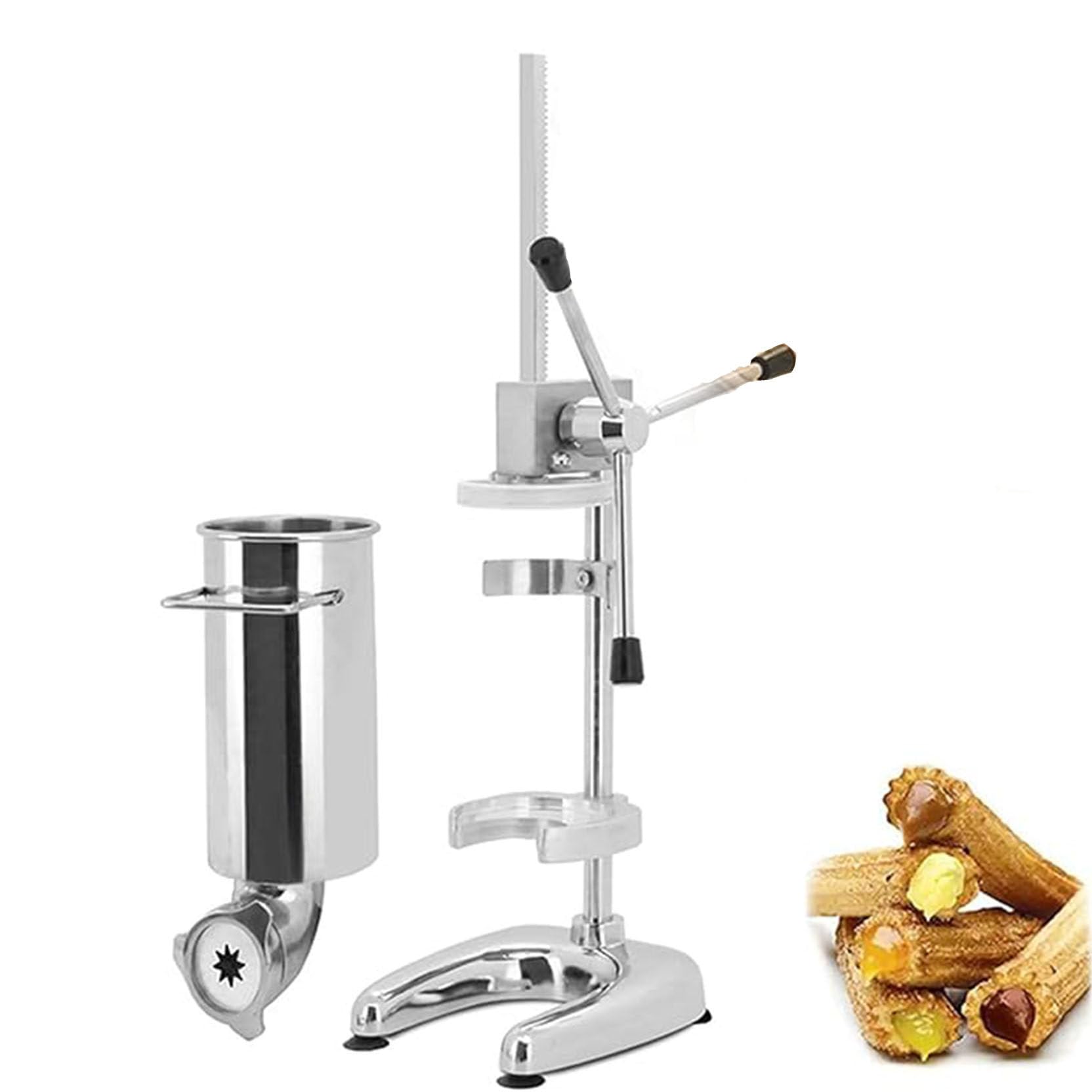 SICWEDIM Manual Churro Maker,Commercial 2L 3L Manual Spanish Donut Churrera Churro Maker Machine 5 Kinds of Molds,Stainless Steel Vertical Spanish (2L)