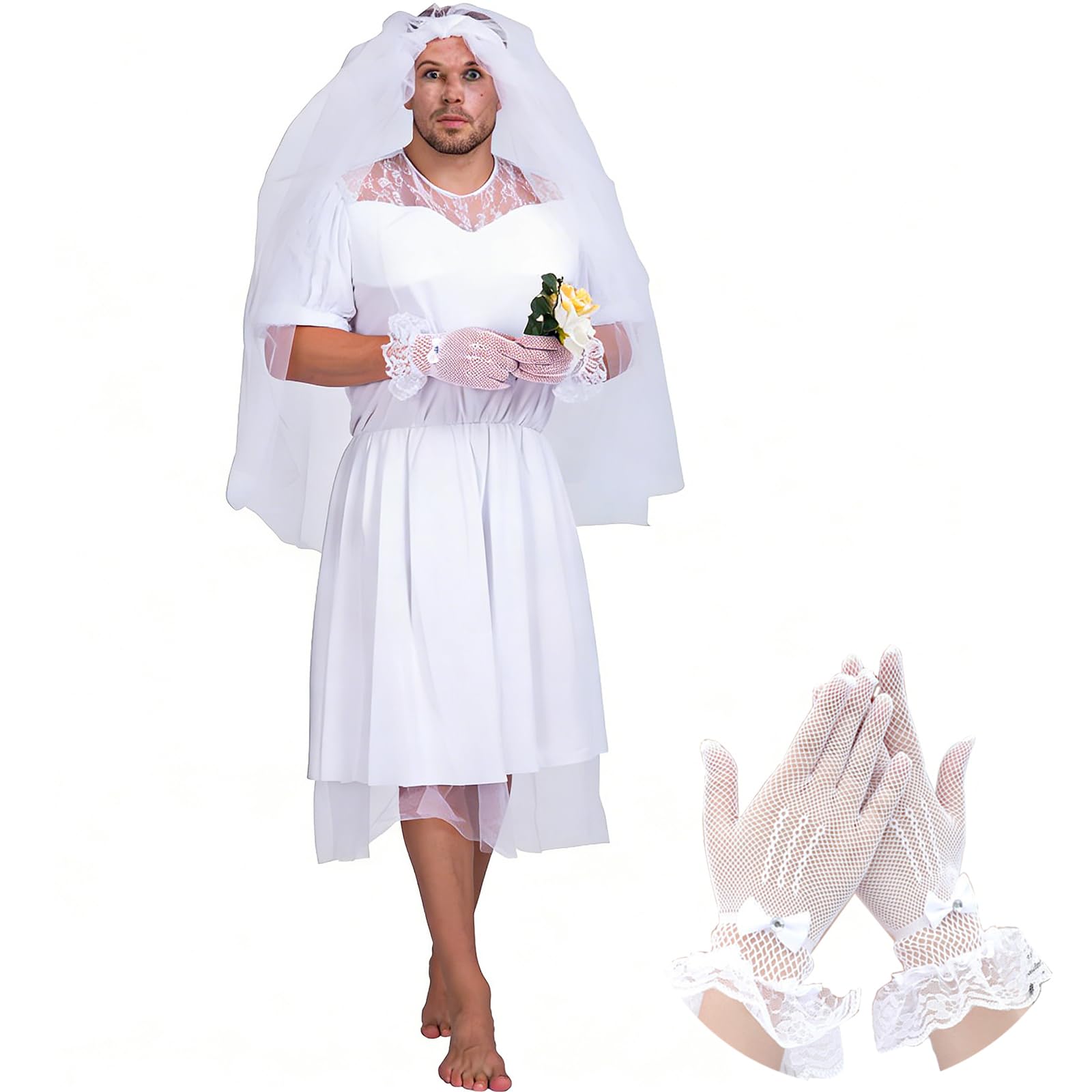 Costume da sposa da uomo, vestito da addio al celibato da uomo, accessori per addio al celibato e addio al celibato da uomo, costume divertente per adulti, cosplay, pizzo deluxe, feste in