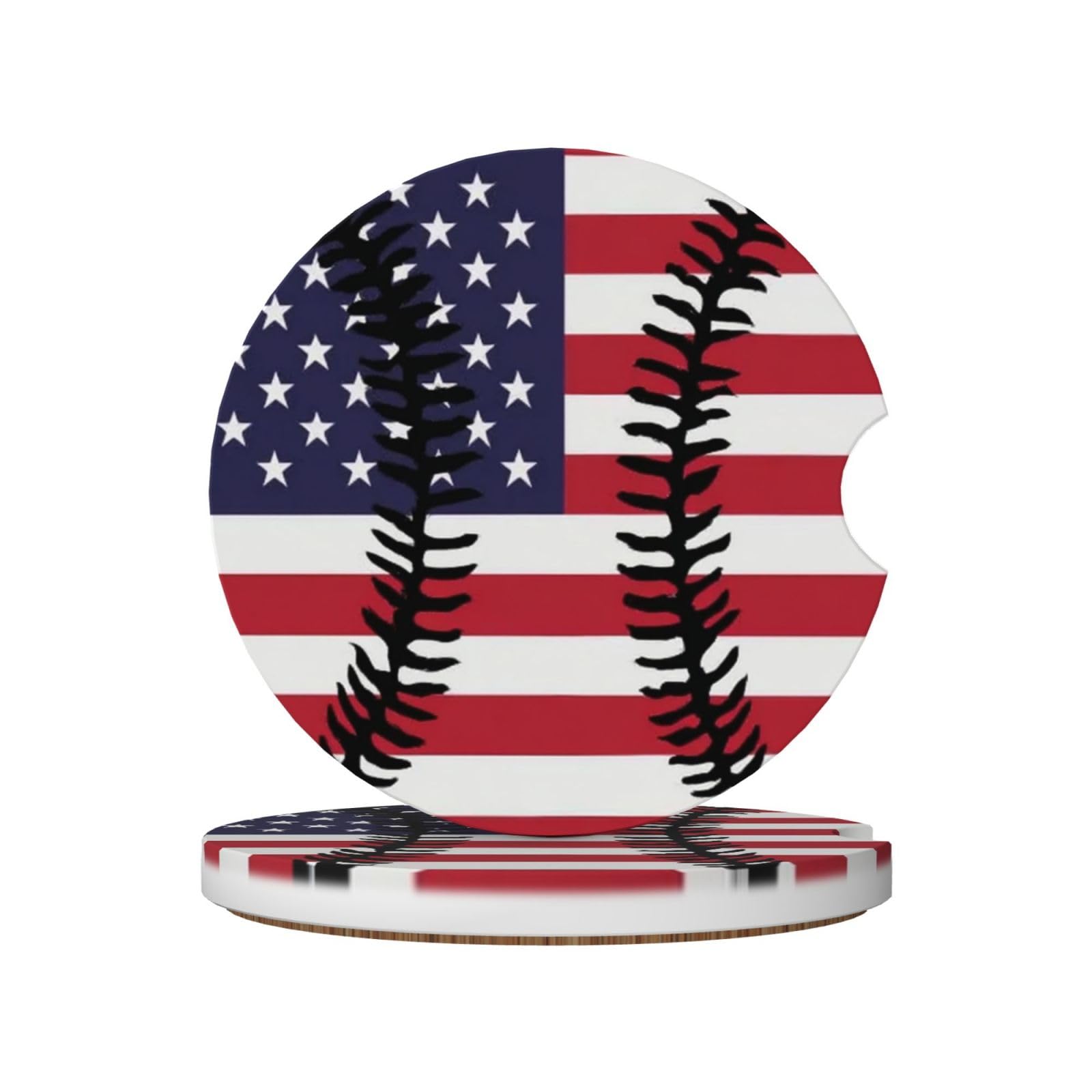American Flag Pattern Baseball Ceramic Coasters,2pcs