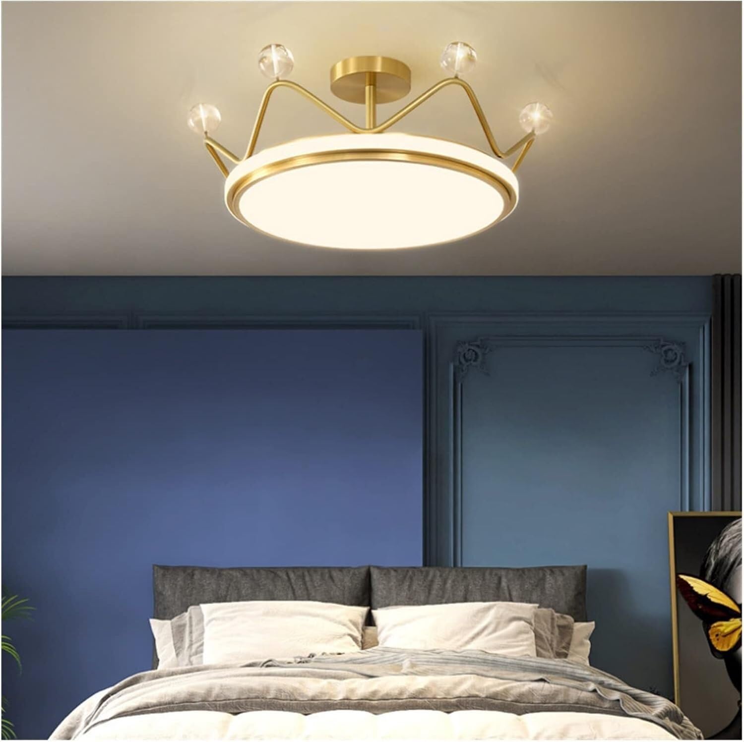 Plafonnier entièrement en cuivre et cristal chic pour une chambre raffinée de 53cm