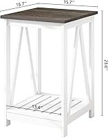 Vista 9 de Mesa auxiliar cuadrada de granja, mesa auxiliar con diseño de listones, mesa auxiliar de sofá con marco resistente para sala de estar, color negro