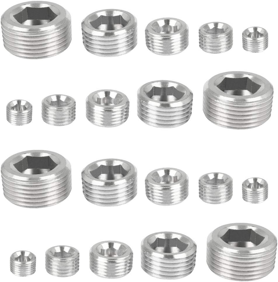 QLOUNI 20 Pieces Stainless Steel Pipe Plugs, Pipe Fitting 1