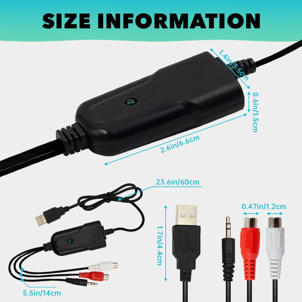 Carte de Capture Audio USB 2.0 pour Cassettes Vers Convertisseur MP3, Interface Stéréo 3.5mm, R/L Compatible avec Windows XP/7/8/10 et Mac OS 10.14